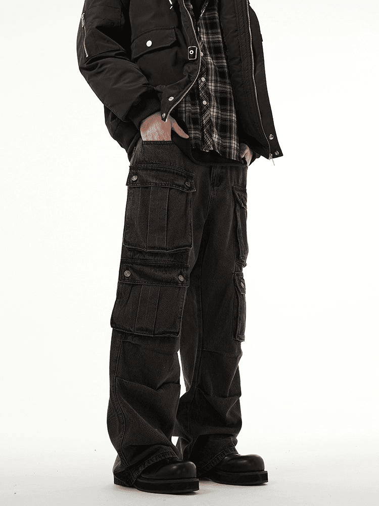 Heavy-Duty Multi-Pocket Workwear Cargo Jeans - chiclara