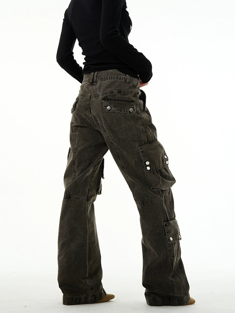 Utility Multi-Pocket Workwear Denim Jeans - chiclara