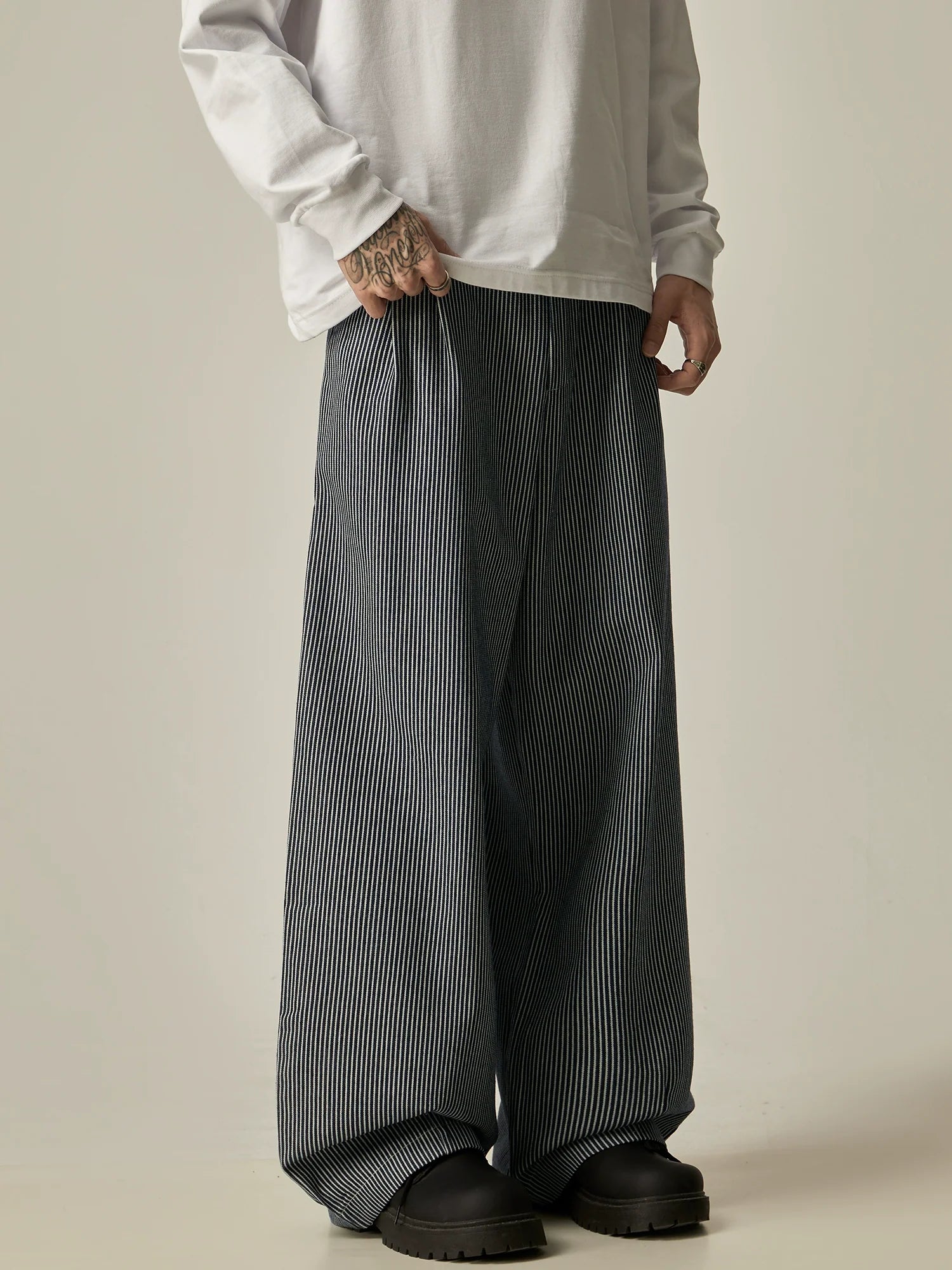 Pinstripe Wide Leg Baggy Trousers