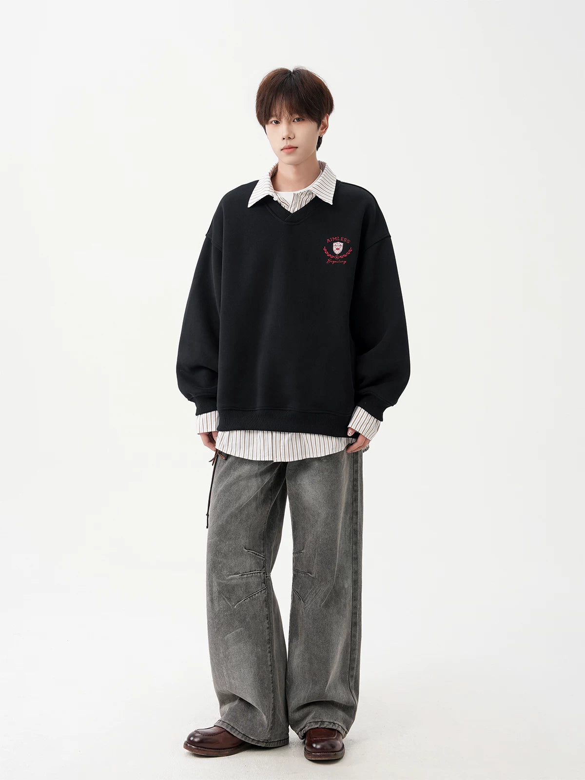 Aimless Crest Layered V-Sweatshirt