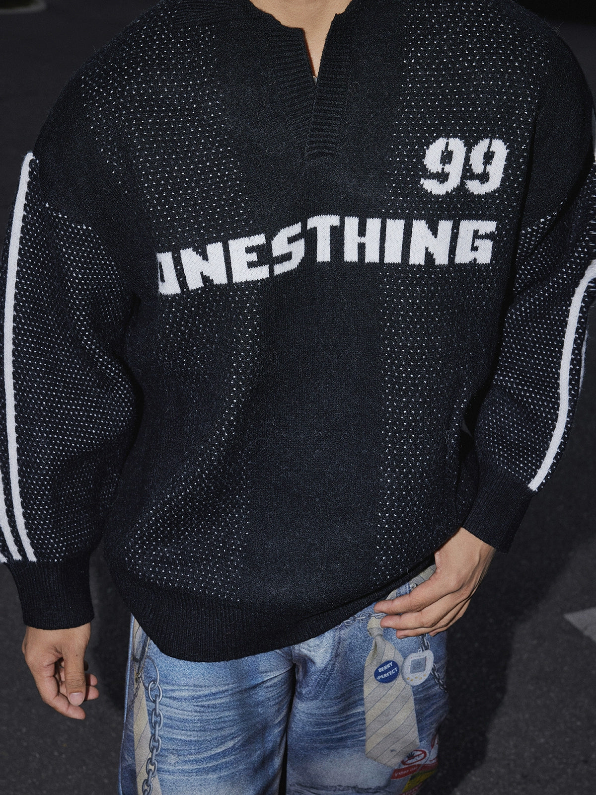 Midnight Circuit Varsity Knit Sweater