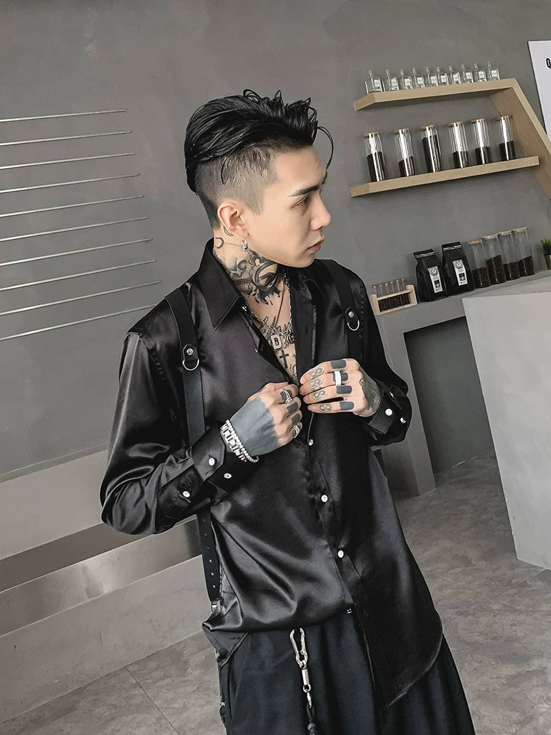 Noir Luxe Liquid Satin Button‑Up Shirt