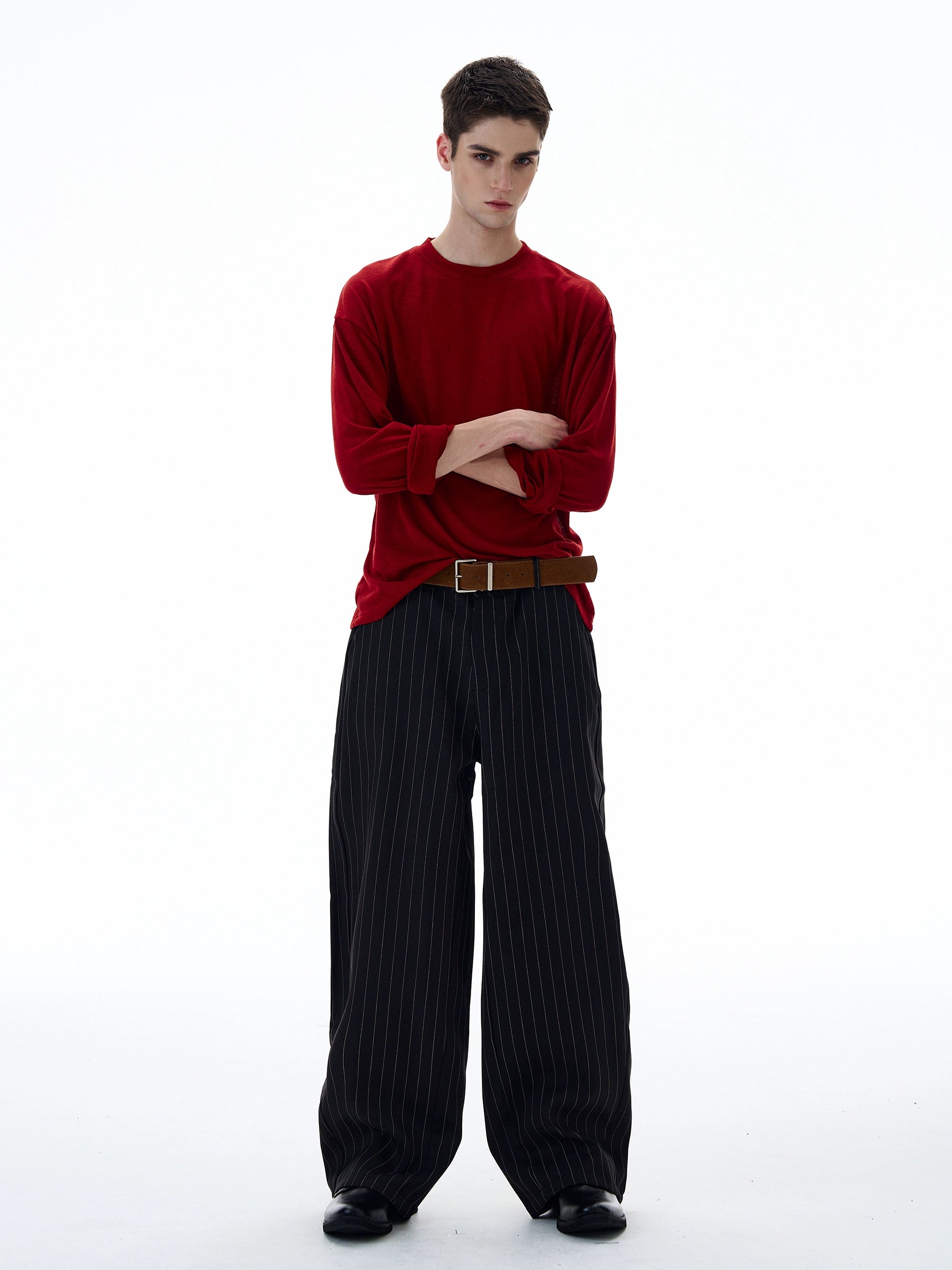 Chocolate Pinstripe Wide-Leg Trousers