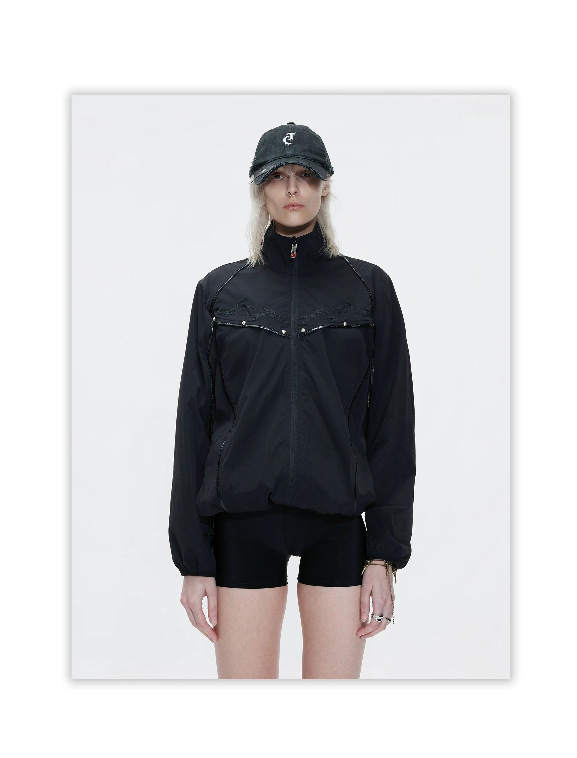 Embroidered Yoke Zip Front Windbreaker