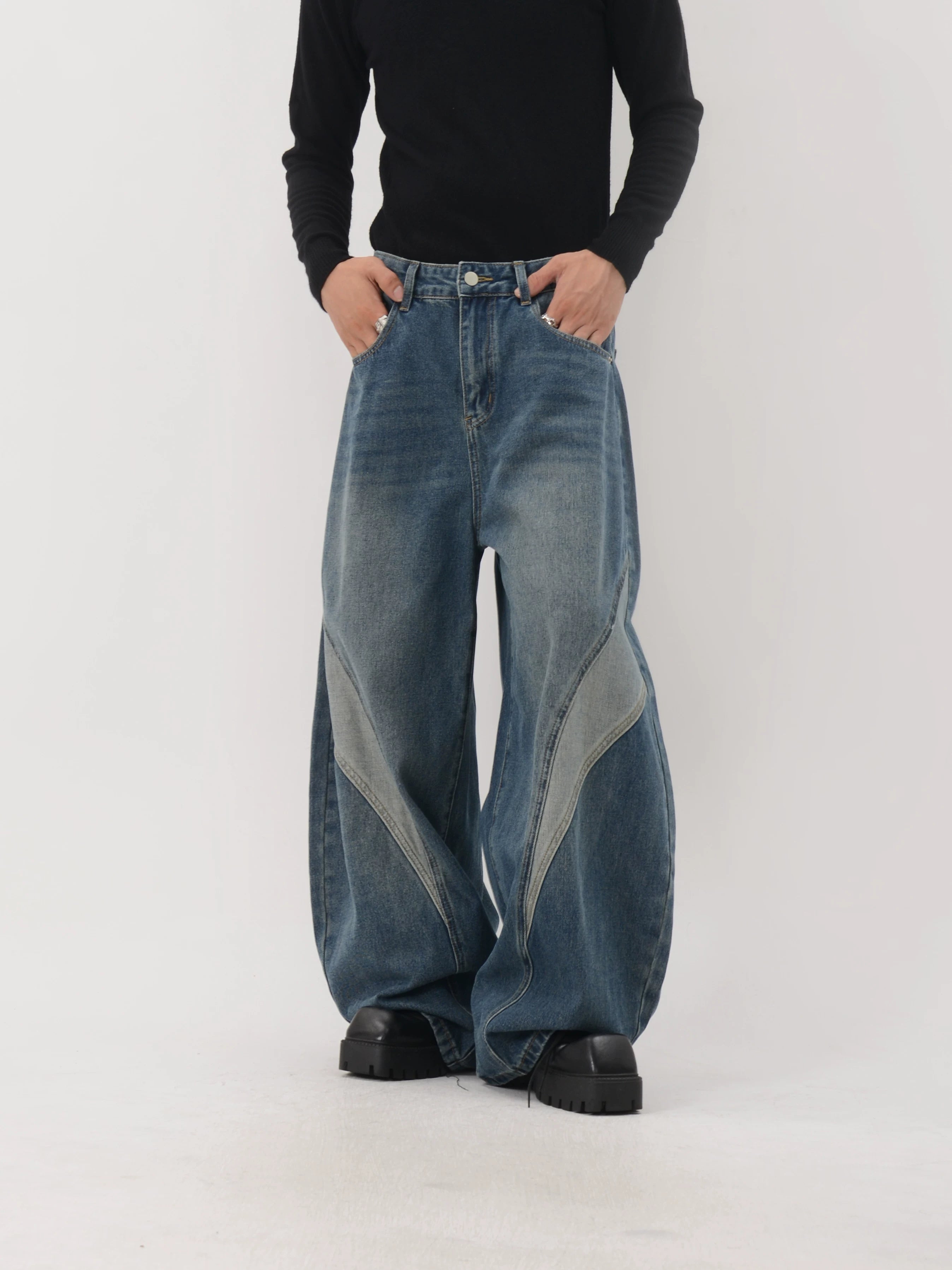 Tidal Arc Paneled Wide Jeans