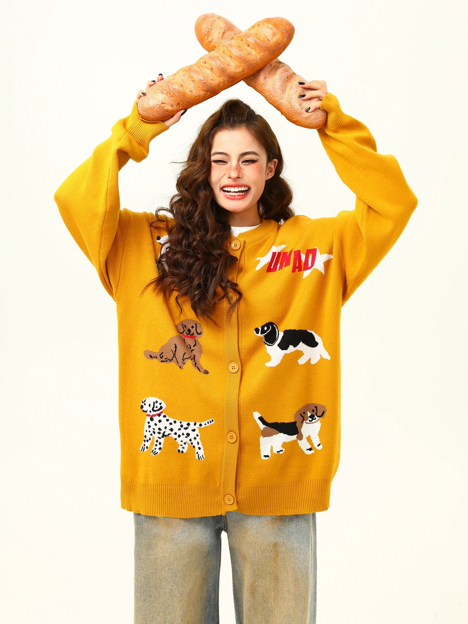 Playful Puppy Pattern Knit Cardigan