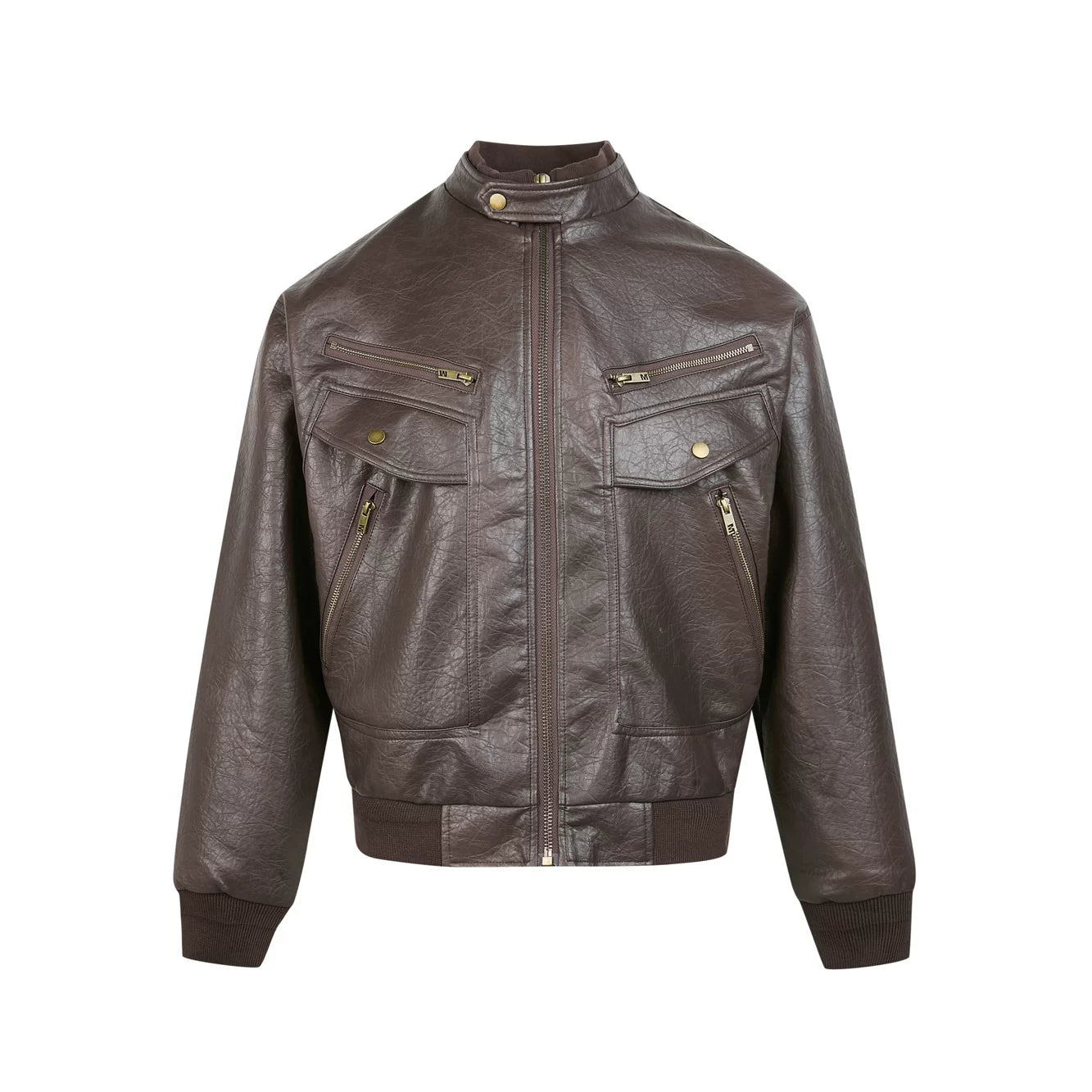 Retro Moto Zip Faux‑Leather Jacket