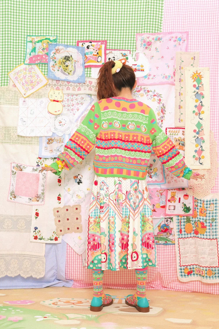 Rainbow Bunny Fair Isle Cropped Cardigan