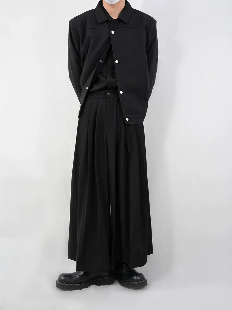 Super Wide-Leg Pleated Black Palazzo Pants