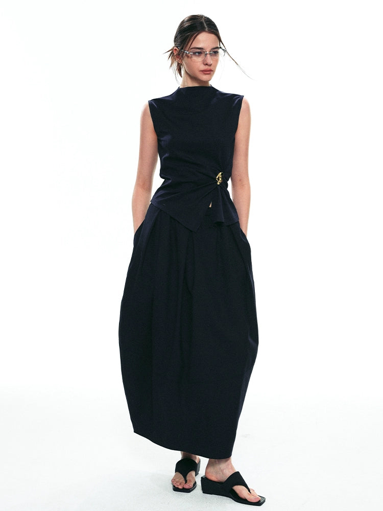 Sculptural Mock-Neck Blouse Set
