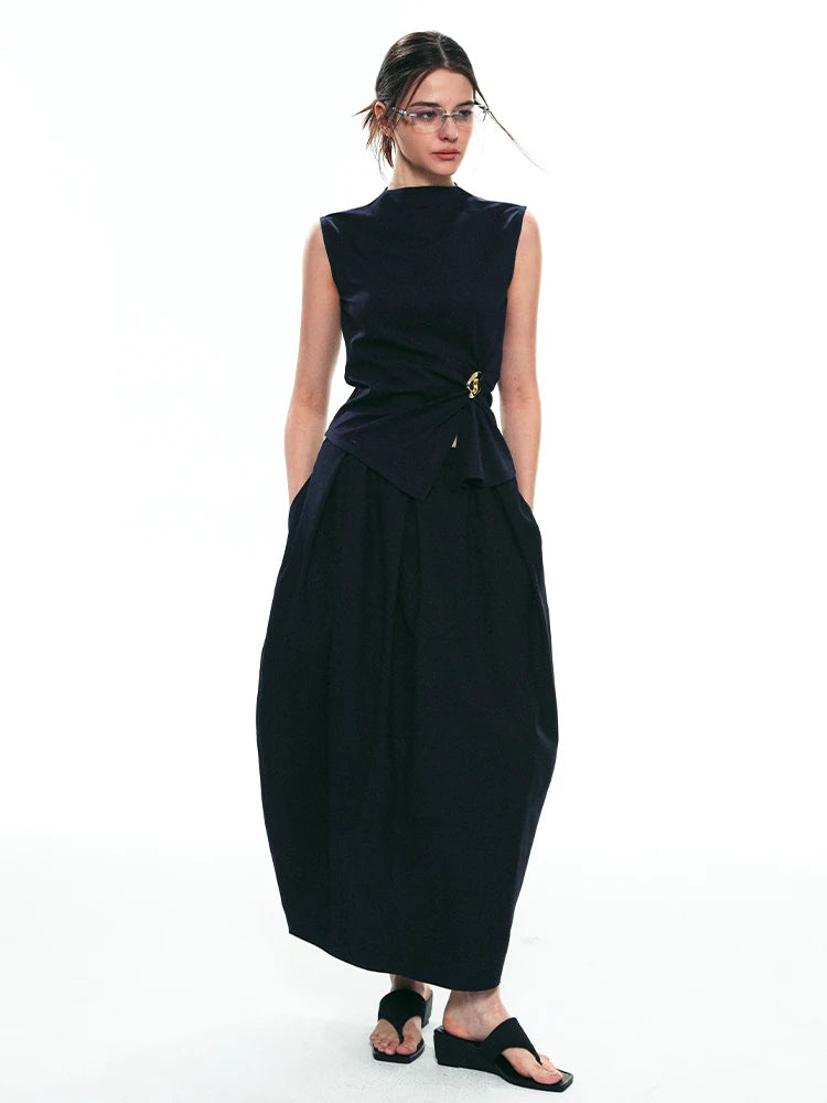Gathered Buckle Ring Sleeveless Top
