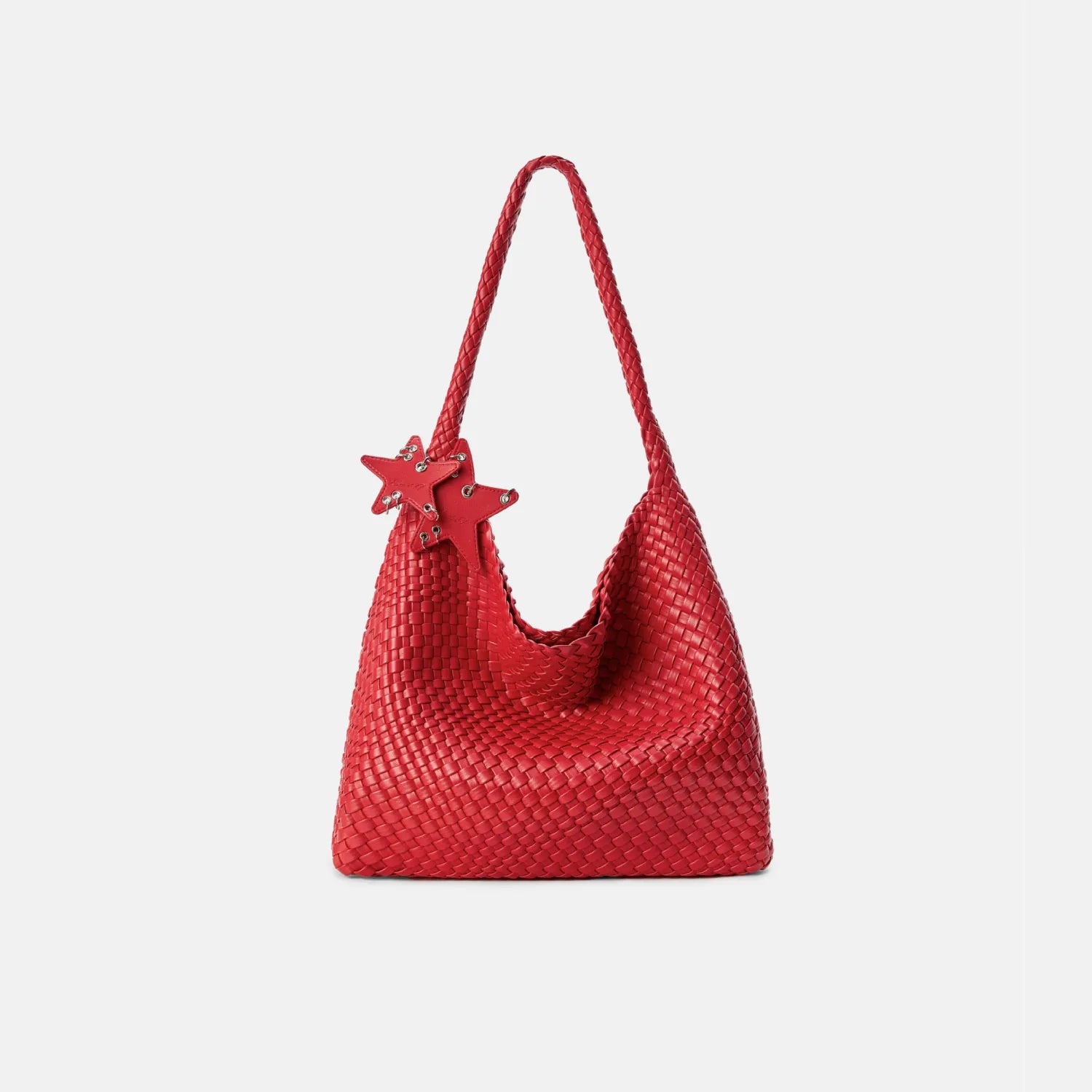 Metallic Braided Star Hobo Tote - Red / Large