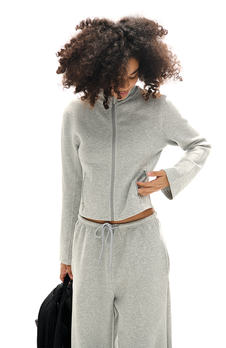 High Collar Zipper Sweatshirt And Sweatpants Set