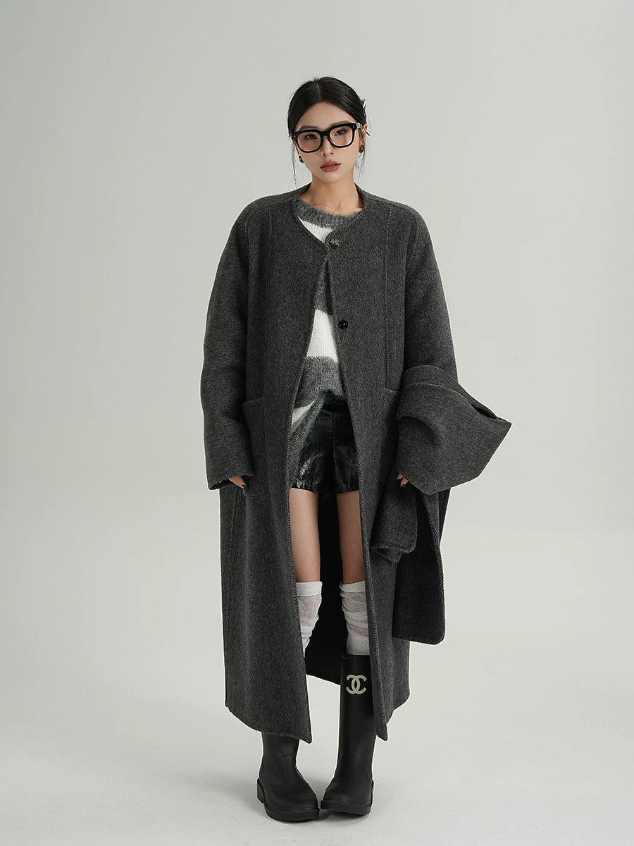 Cocoon Scarf-Panel Wool Coat