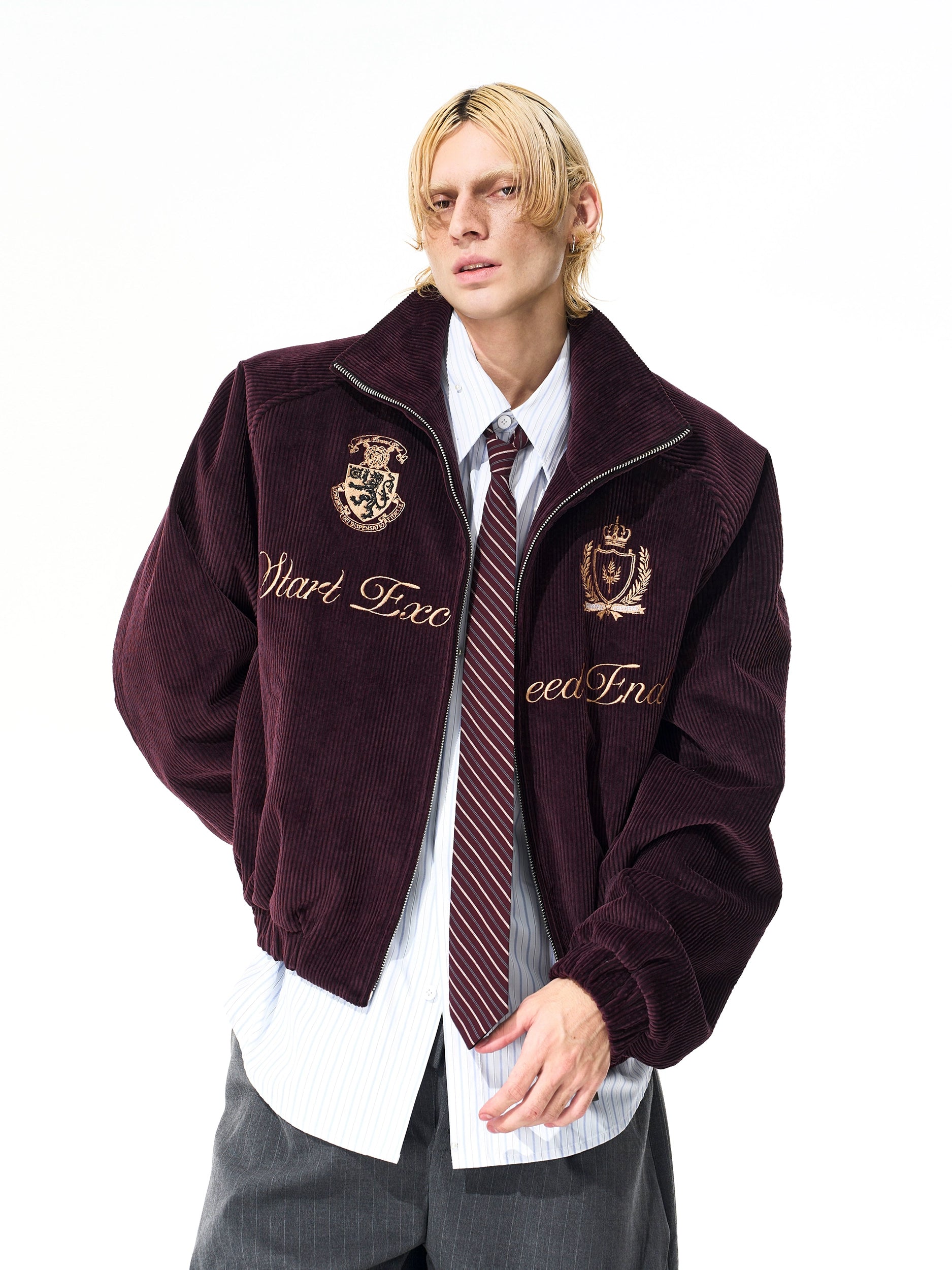 Embroidered Crest Corduroy Jacket