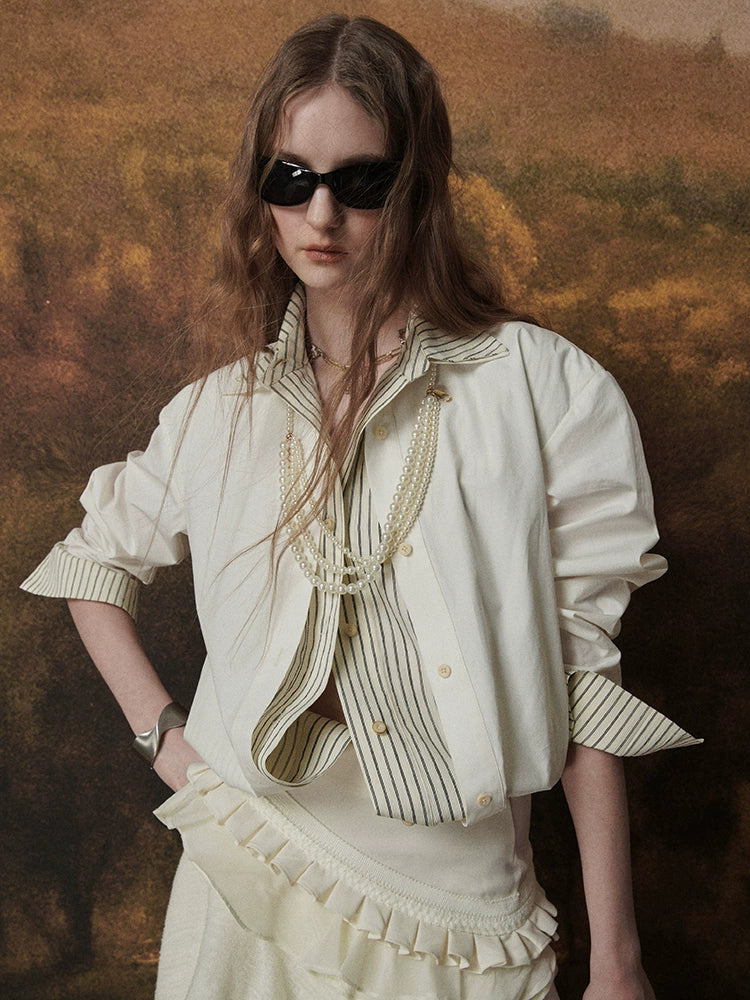 Striped Contrast-Collar Cotton Blend Shirt