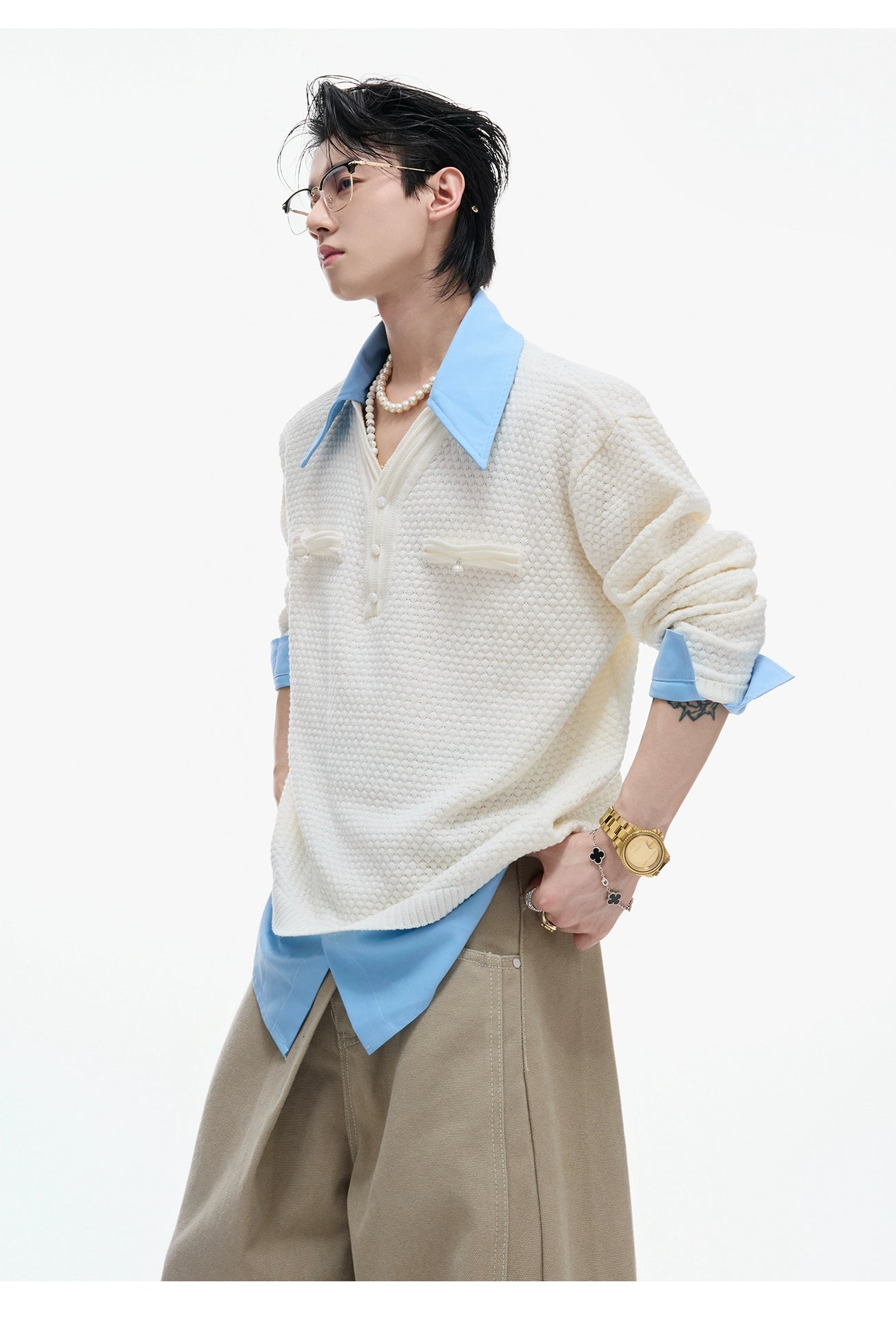 Textured Fake Layered Sweater