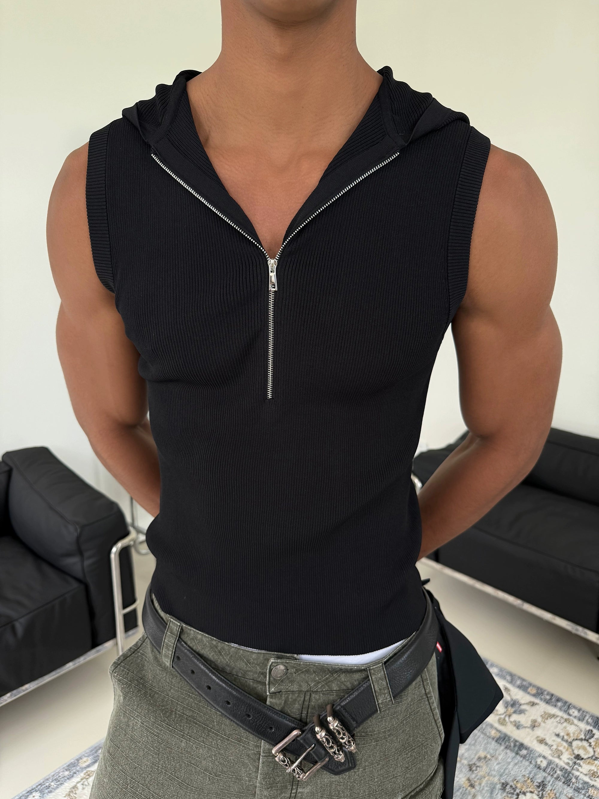 Sleeveless Zip Up Hoodie Top