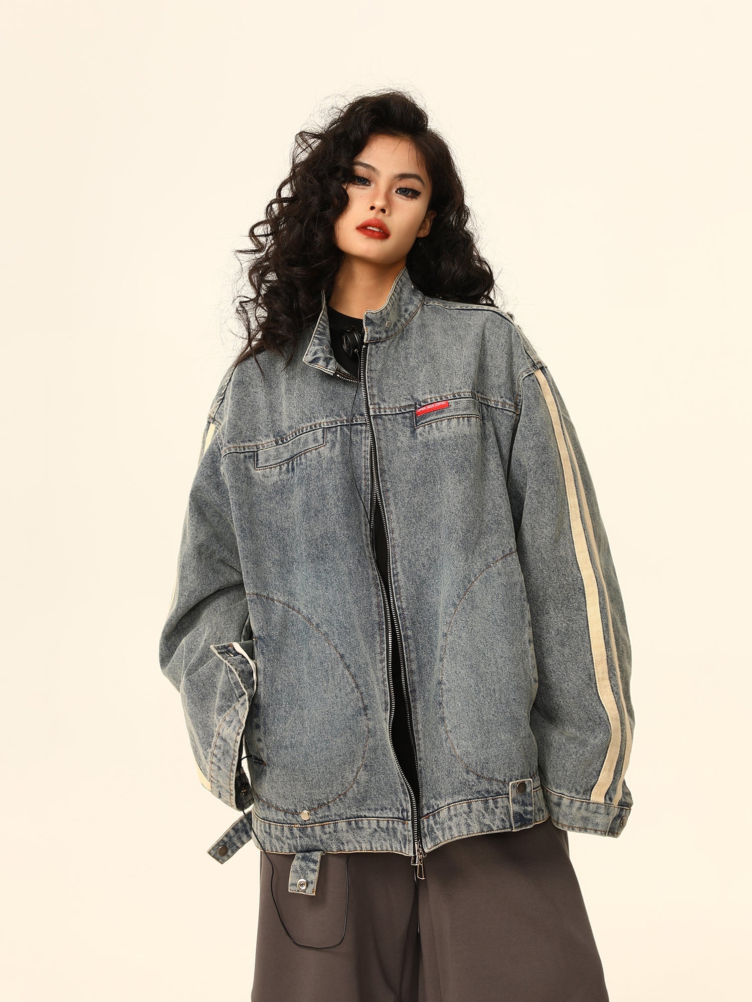 Vintage-Style Oversized Washed Denim Jacket