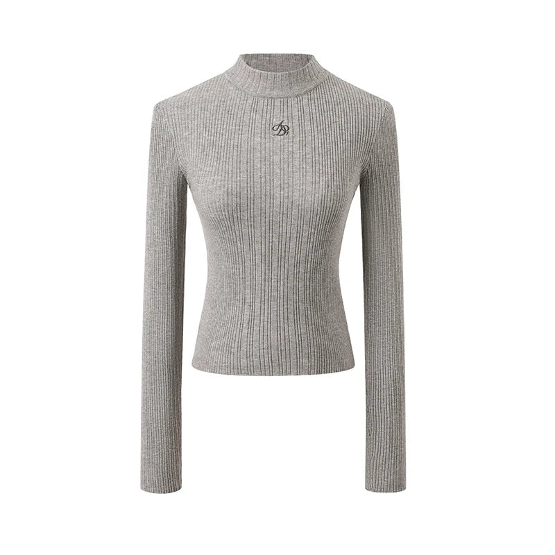 Ribbed Mock Neck Sweater - Fitted Long Sleeve Crop Top