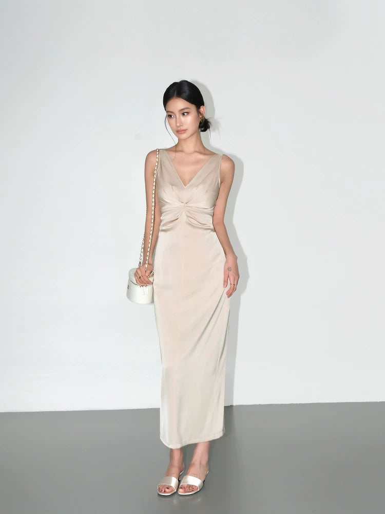 Twilight Drape Knot Satin Maxi Dress