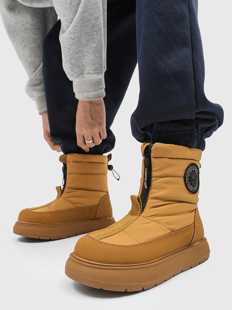 Quilted Winter Boots with Drawstring and Patch Detailing