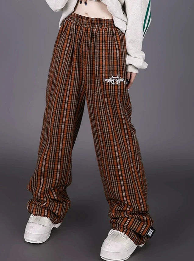 PINKSPINK Retro Plaid Wide-Leg Trousers - Brown Multi