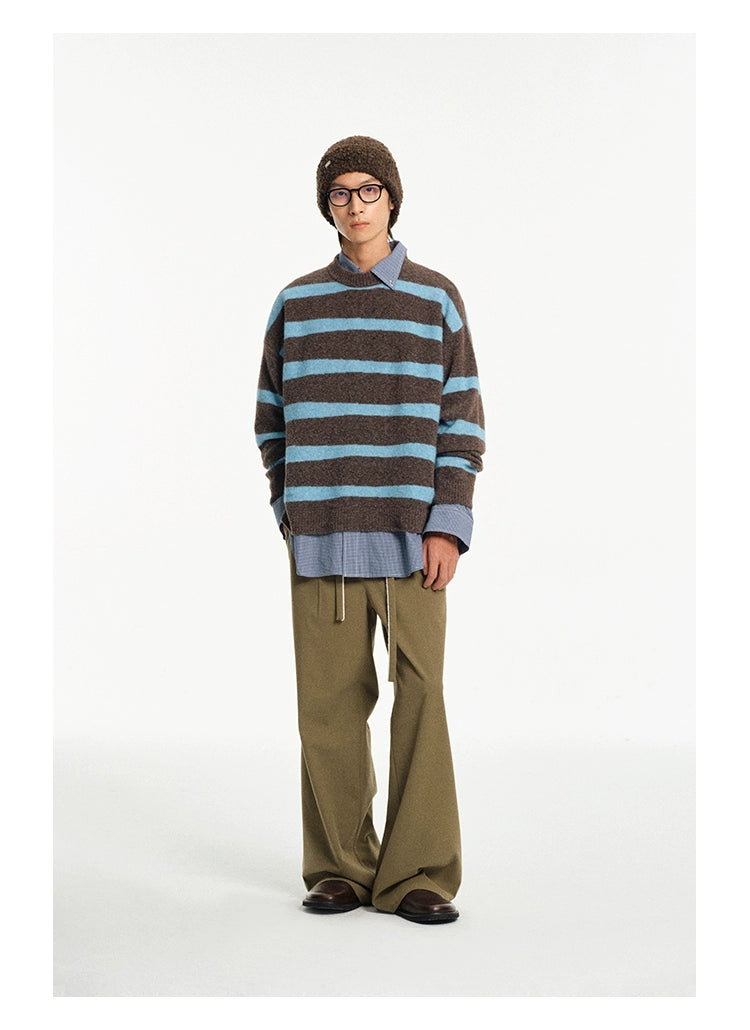 Contrast Stripe Crew Neck Knit Sweater