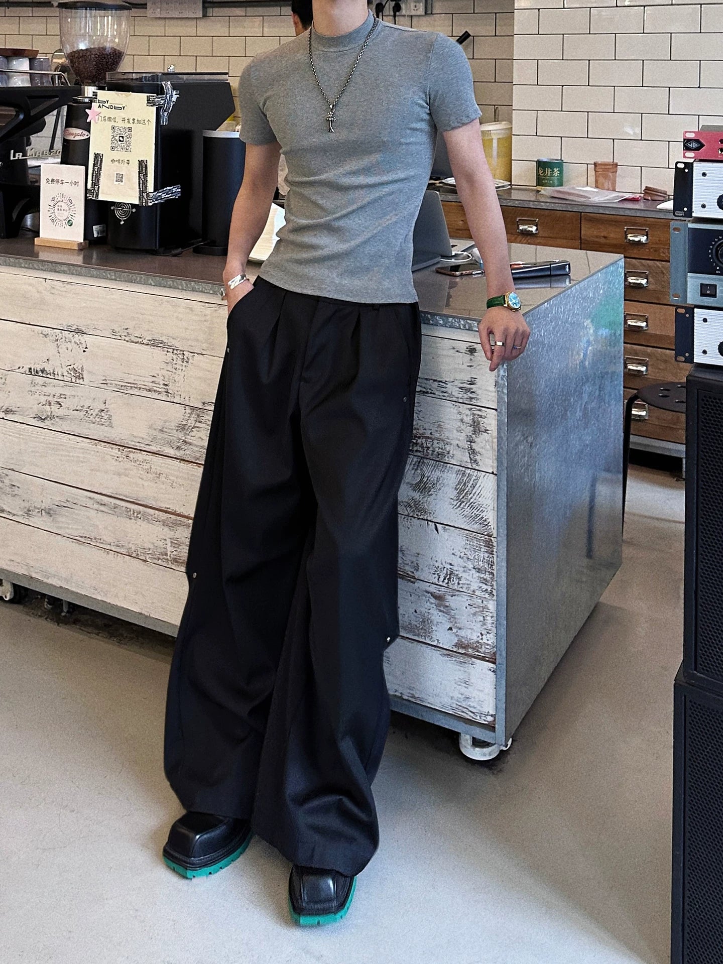 Monolith Drift Snap-Pleat Wide Trousers