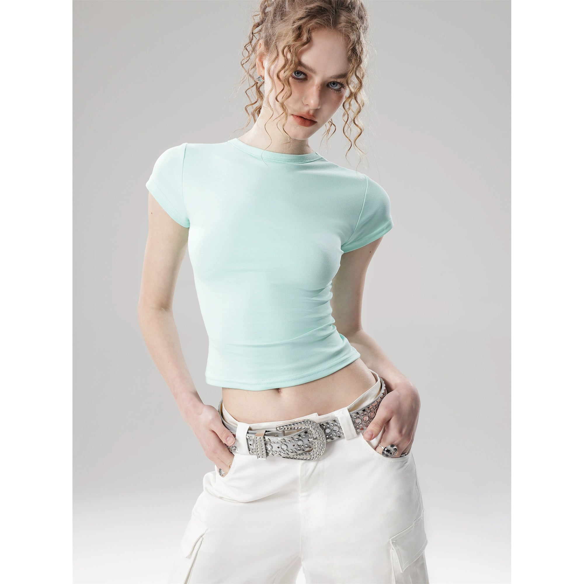 Solid Color Flutter Sleeve Crop Top