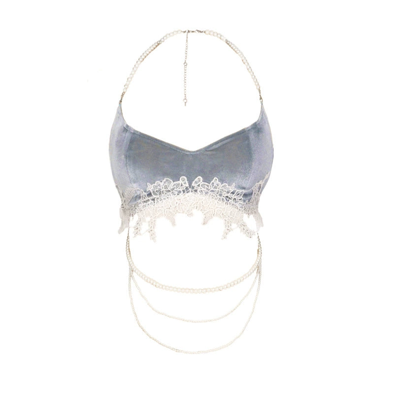 Mermaid Velvet Pearl Lace Suspenders
