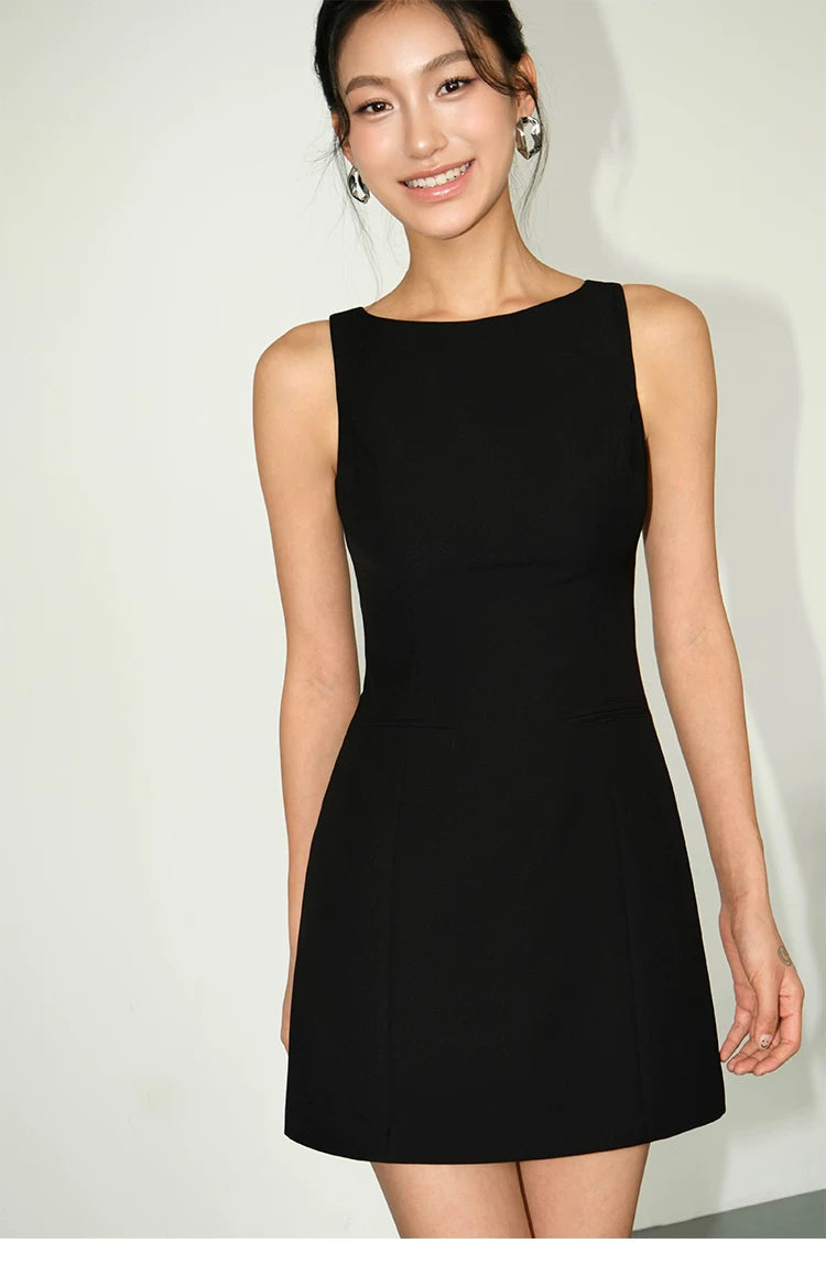 City Muse Sleek Boat‑Neck Mini Dress