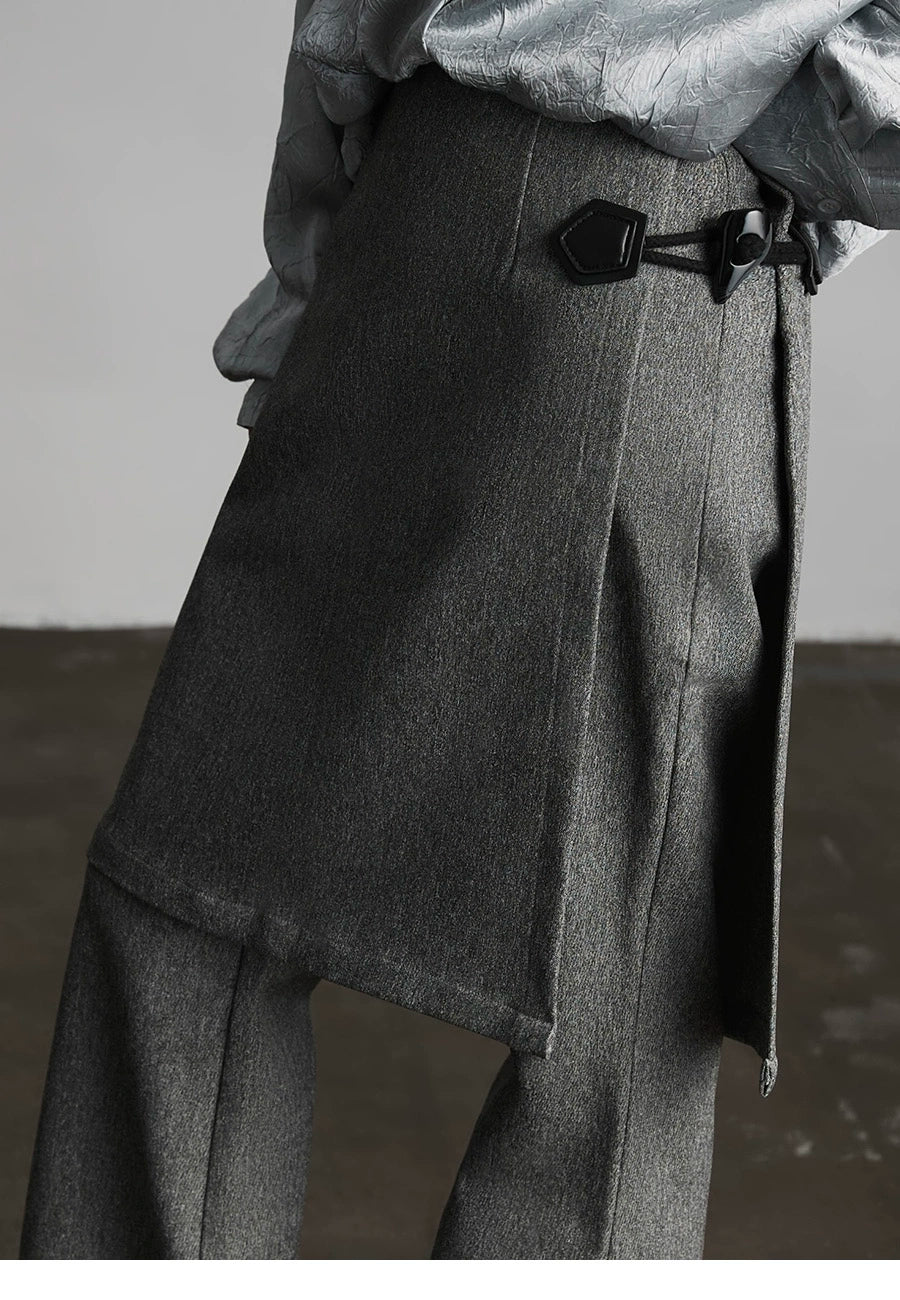 Gray Wide-Leg Suit Culottes