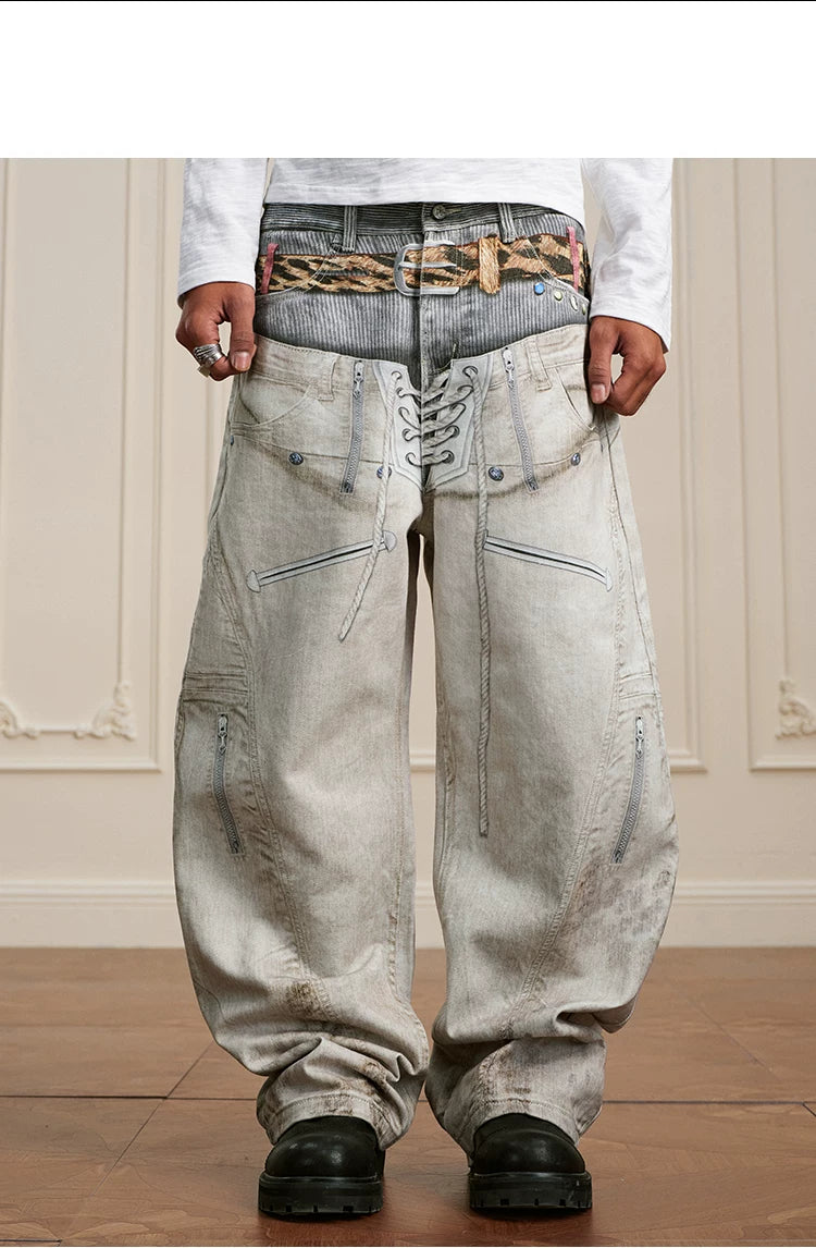 Corset Lace Up Utility Cargo Jeans