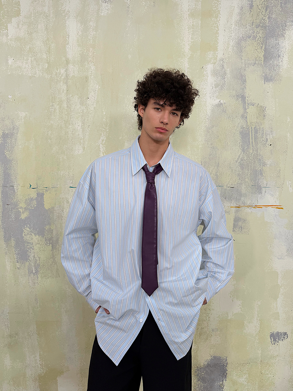 Oversized Blue Striped Button Up Shirt