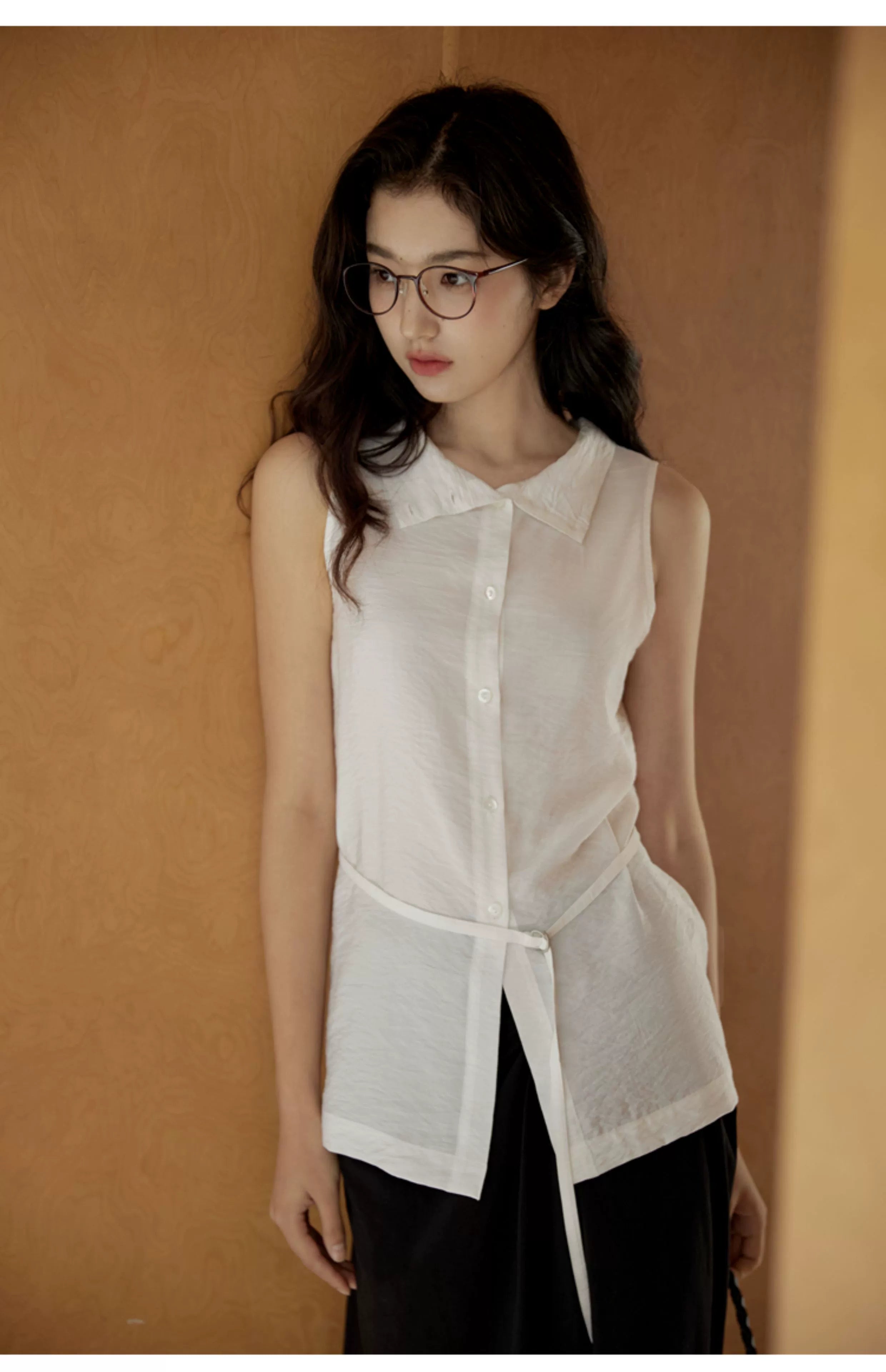 Sleeveless Light Pink Belted Top