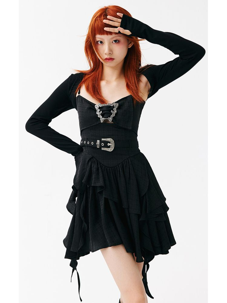 Ruffled Lace-up Corset Dress