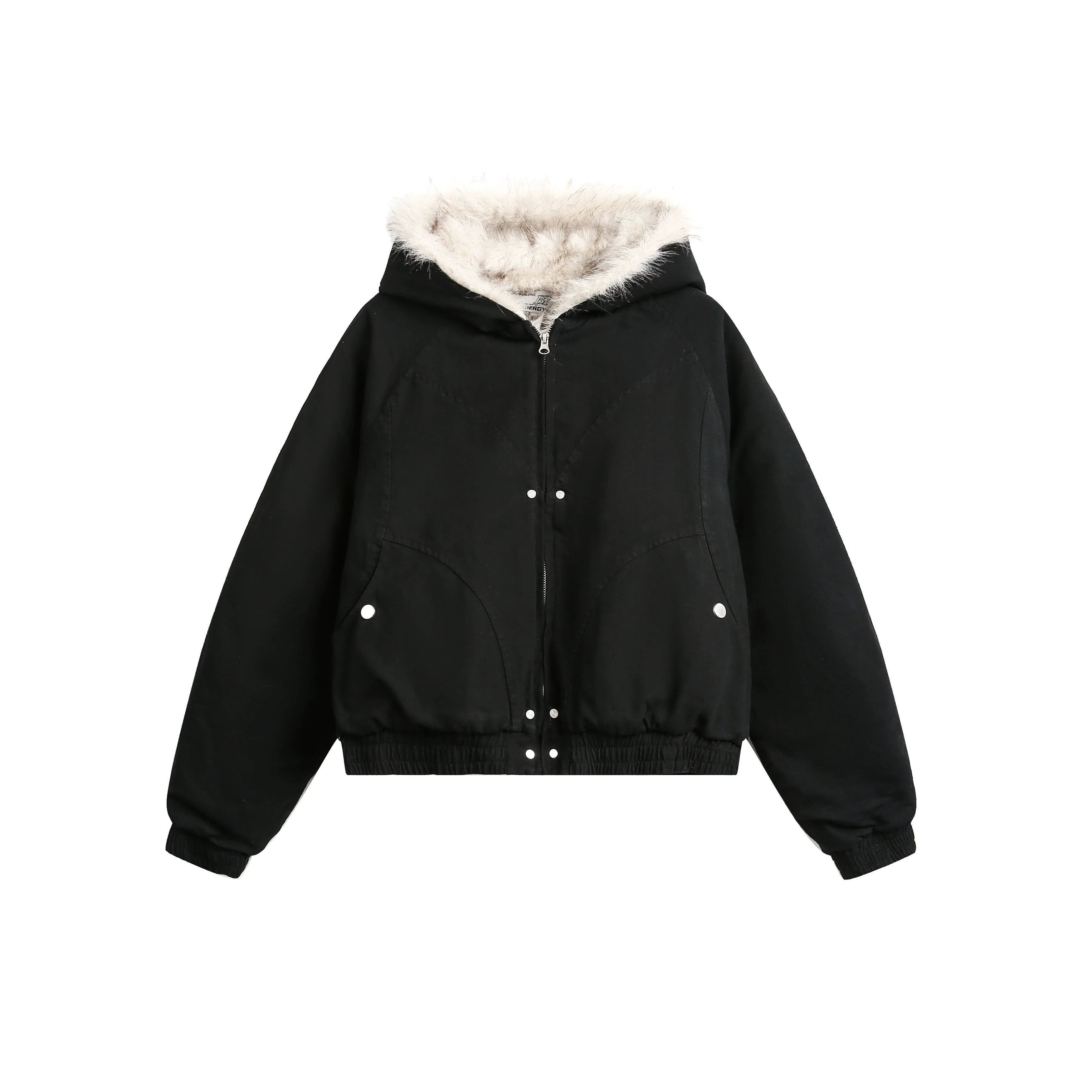 Fake Faux Fur Hood Bomber Jacket