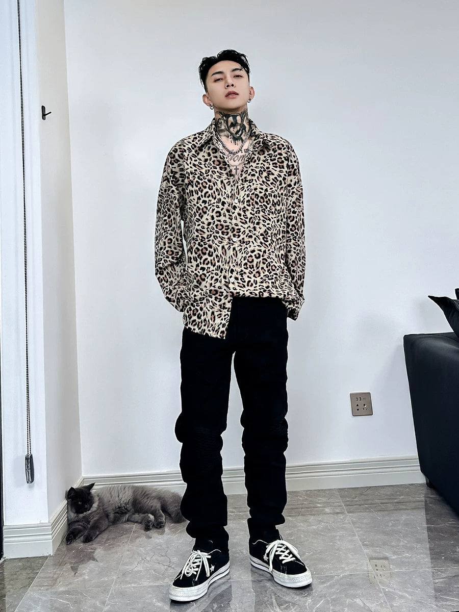Neon Prowl Relaxed Leopard Satin Shirt