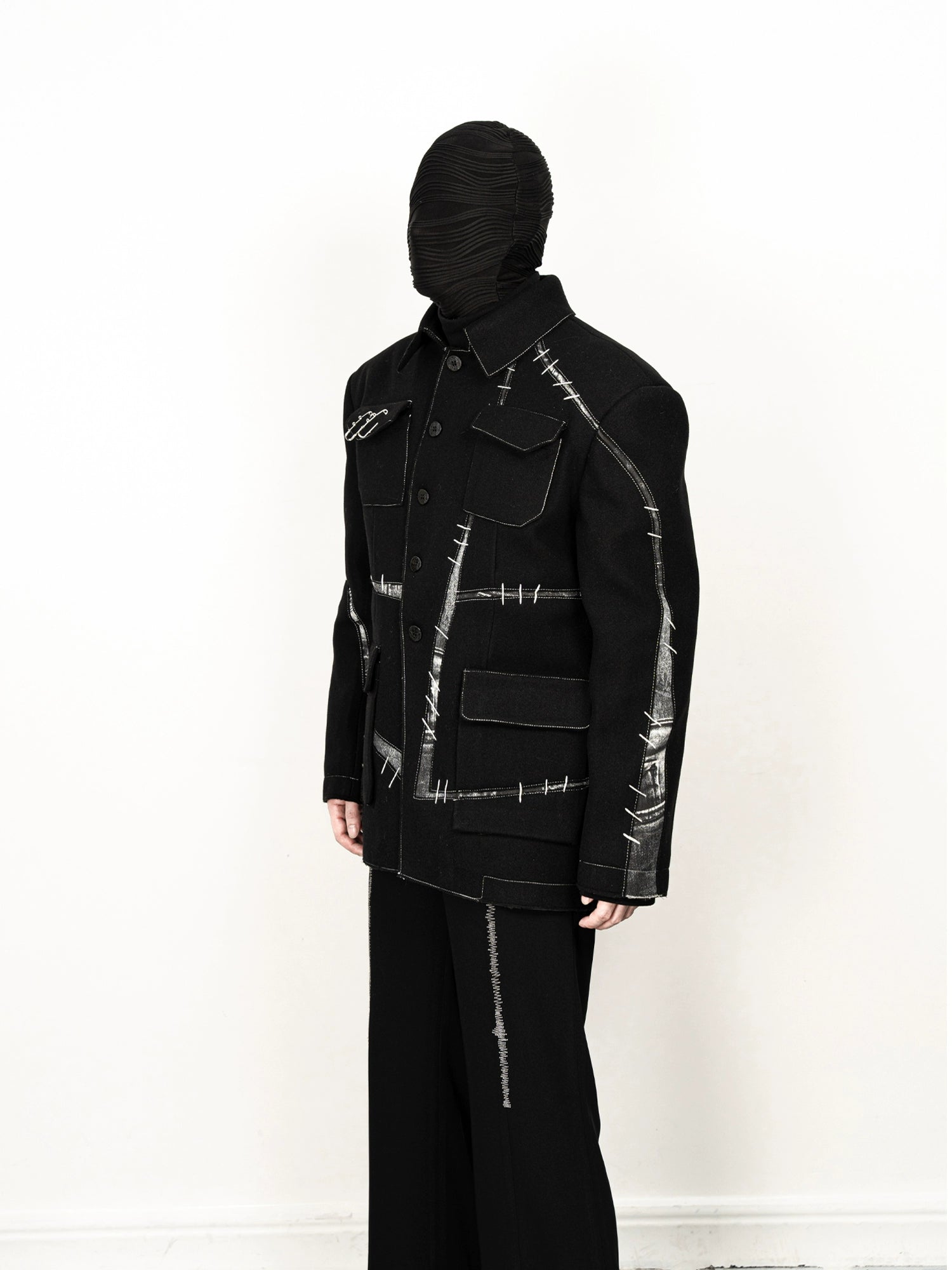 Stitch Detail Black Utility Jacket