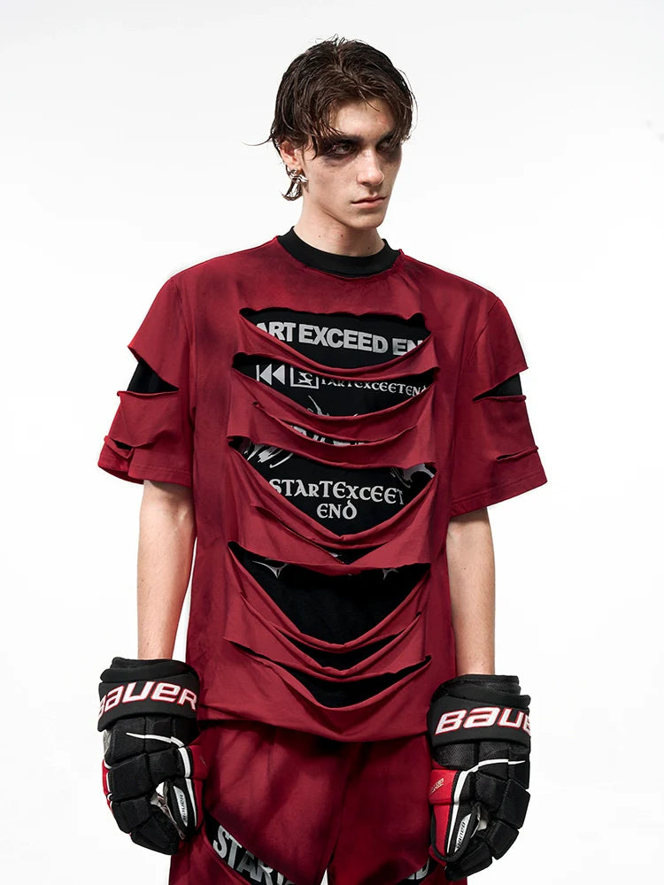 Slashed Text Layered Tee & Micro Flare Pants Setup