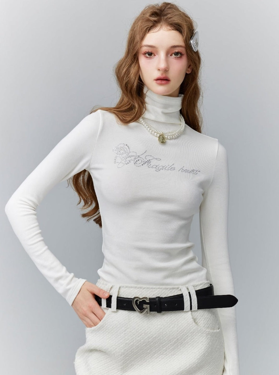 Cropped Turtleneck Long Sleeve Logo Top