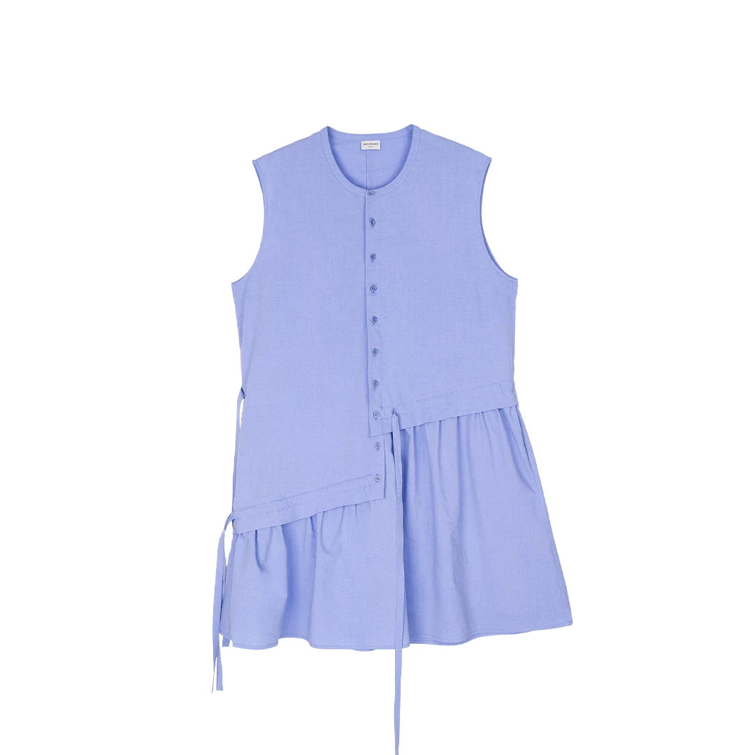 Sleeveless Button-Front Tie-Waist Dress