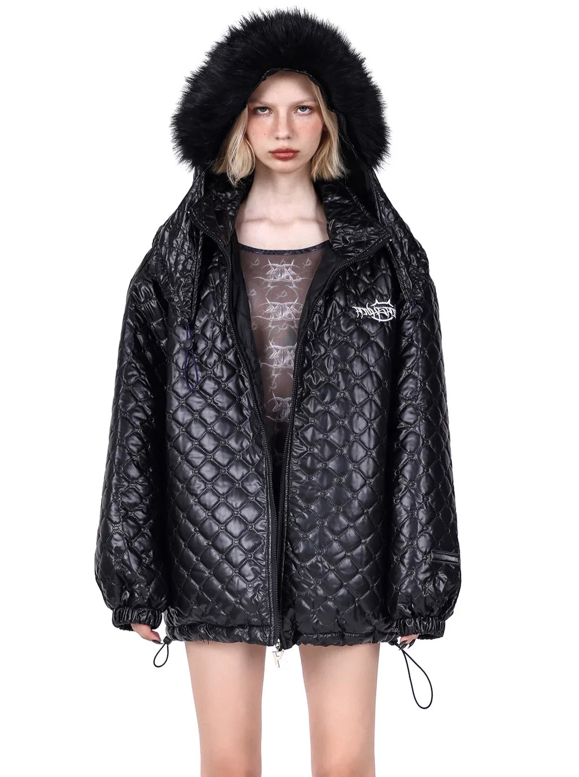 PINKSPINK Quilted Fur-Trimmed Puffer Jacket - Green and Black