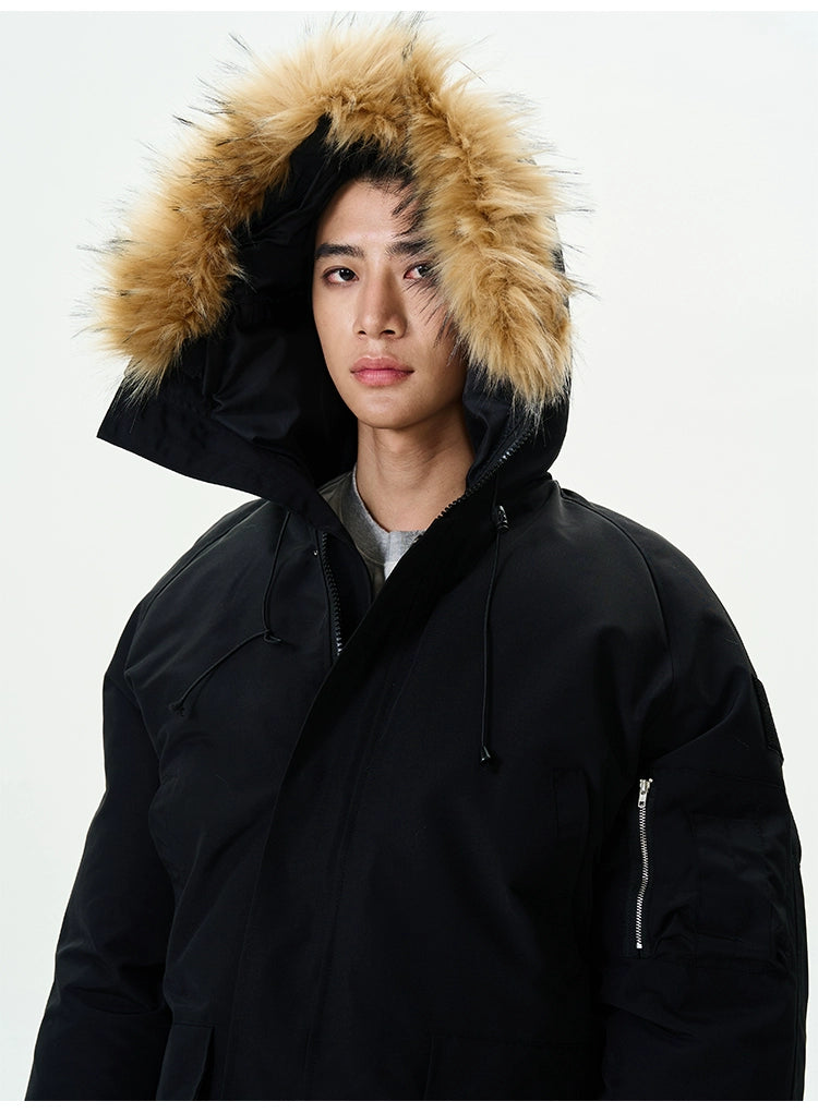 Full Zip Front Fur Hooded Puffer Jacket