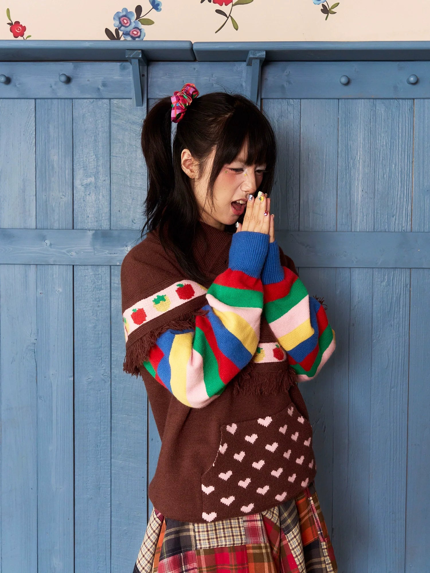 Fruity Hearts Poncho Rainbow Sweater