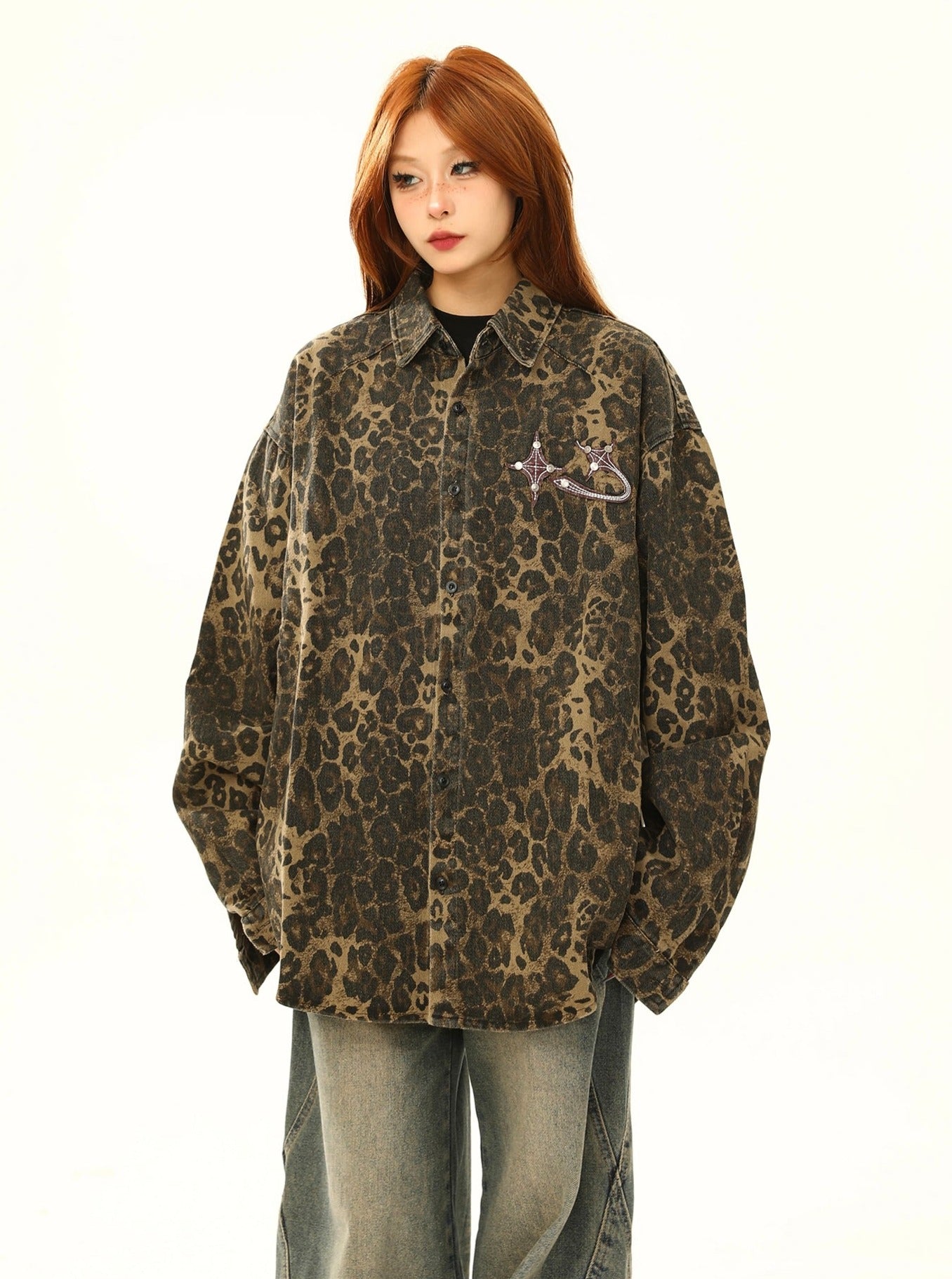 Leopard Print Oversized Denim Jacket