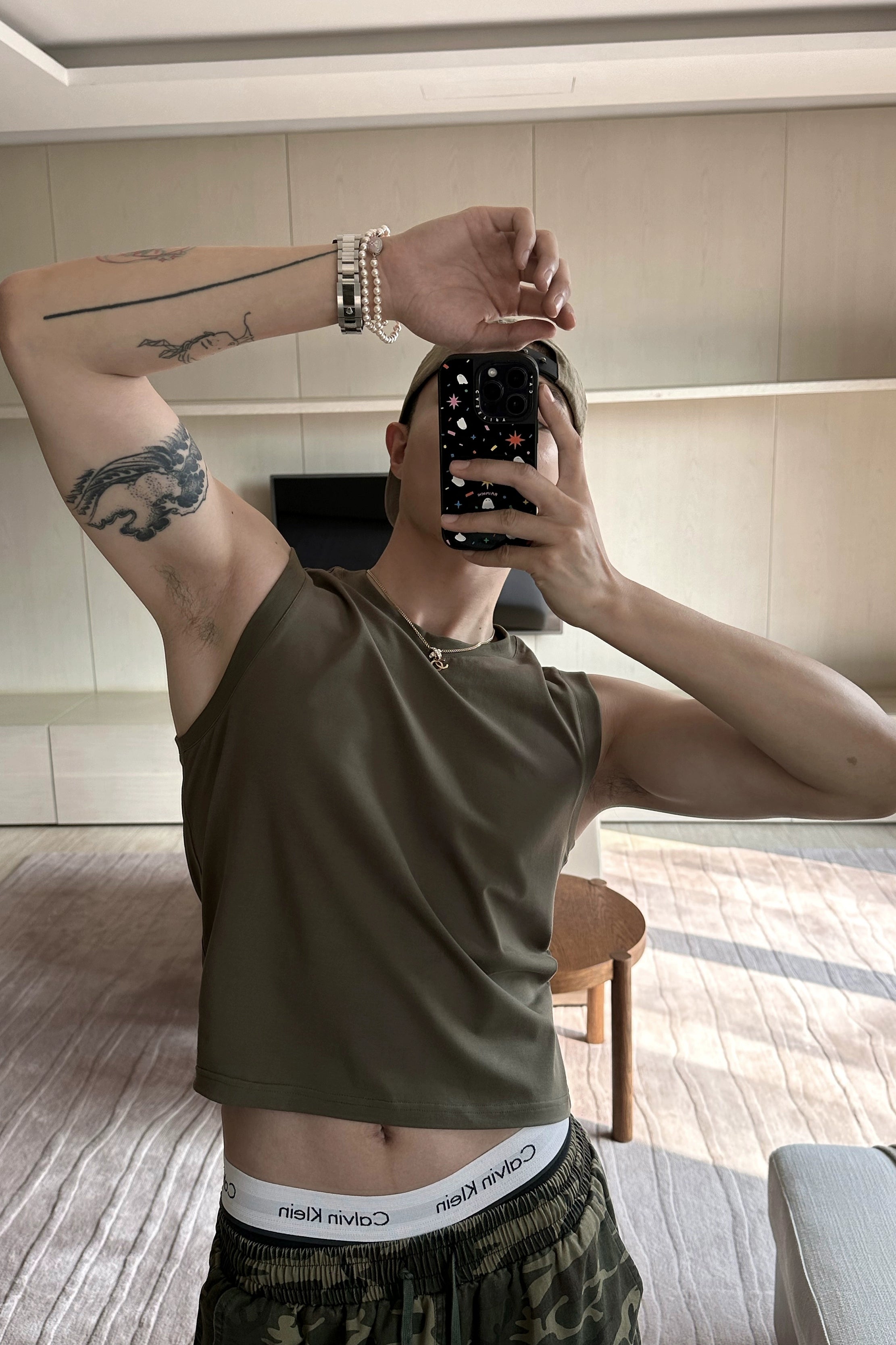 Olive Basic Cotton Crew Neck Tee