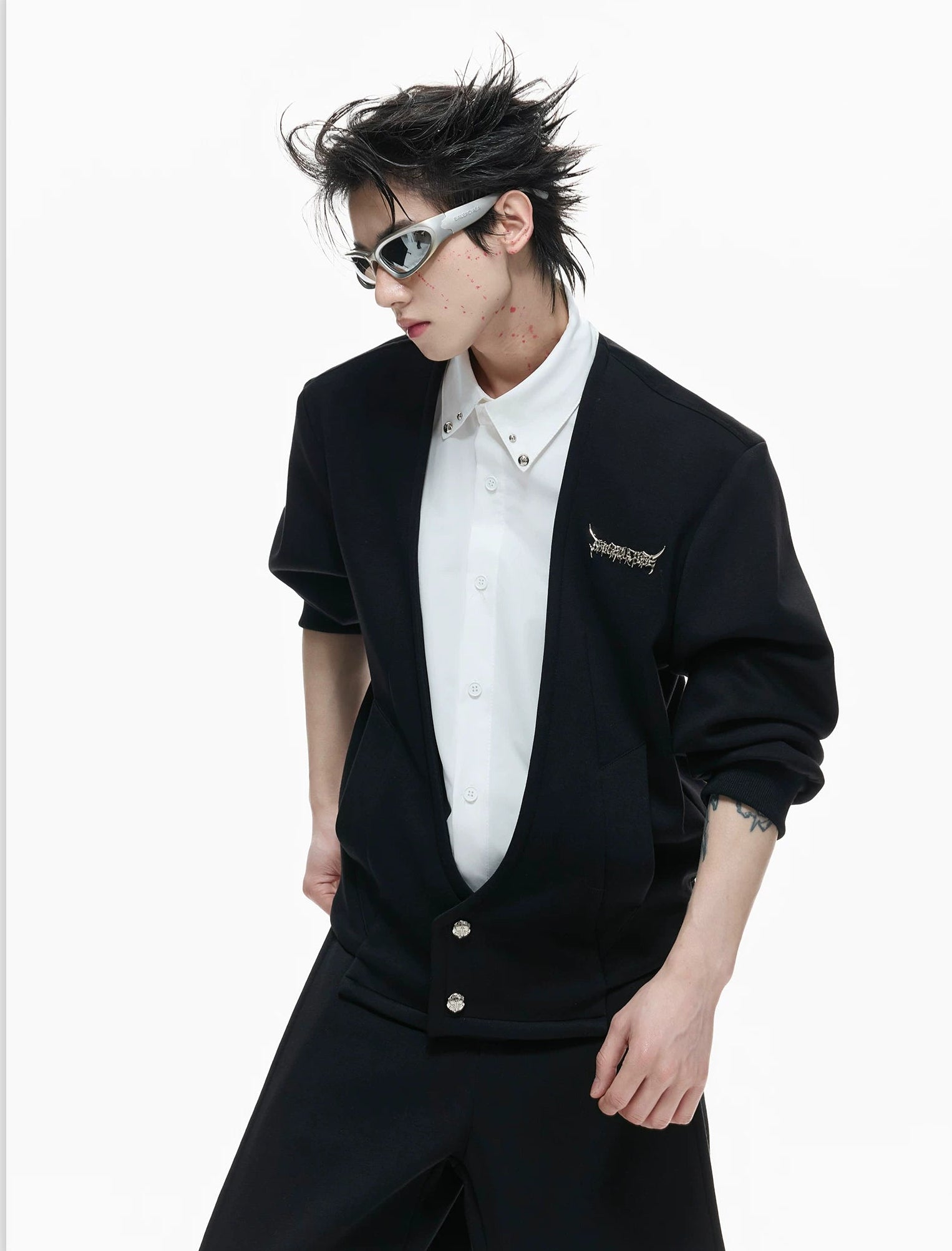 Layered Crest Faux-Twinset Cardigan Shirt