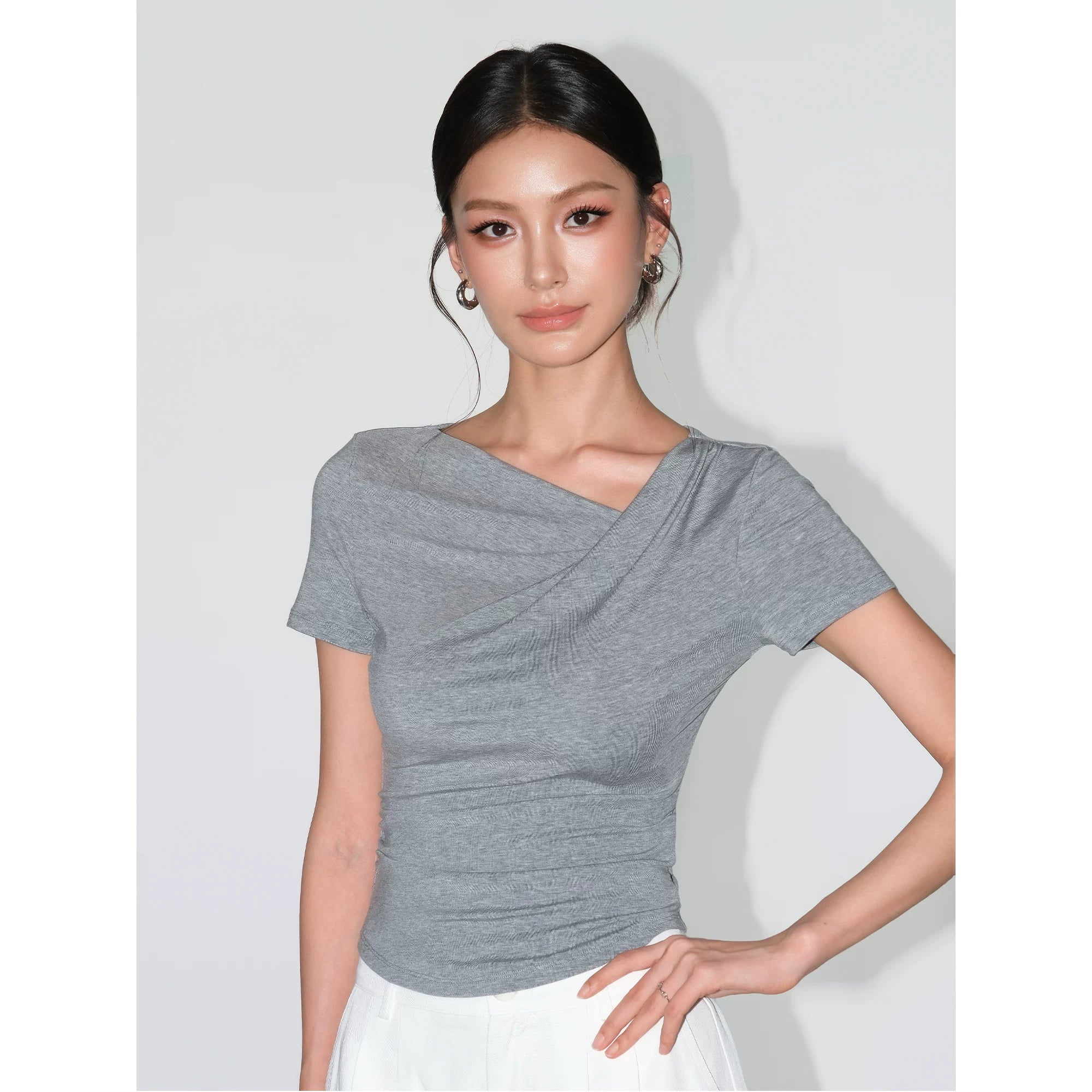 Asymmetric Off Shoulder Ruched Top
